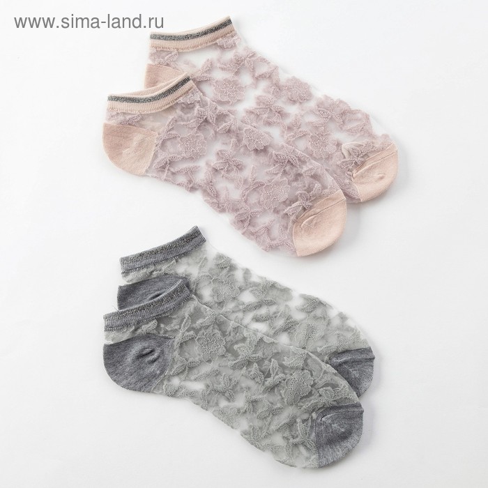 Набор стеклянных женских носков 2 пары "Цветочки", р-р 35-37 (22-25 см), цвет бел/беж - Фото 1