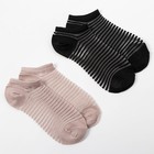 Набор стеклянных женских носков 2 пары "Полосочки", р-р 35-37 (22-25 см), цвет роз/черн - фото 2573130