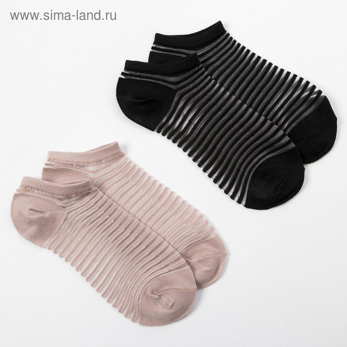 Набор стеклянных женских носков 2 пары "Полосочки", р-р 35-37 (22-25 см), цвет роз/черн - Фото 1