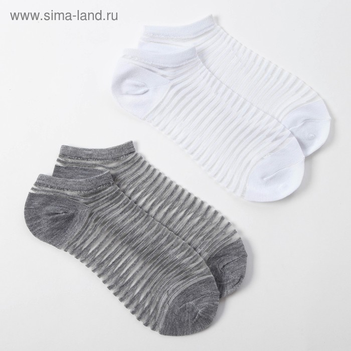 Набор стеклянных женских носков 2 пары "Полосочки", р-р 35-37 (22-25 см), цвет сер/бел - Фото 1