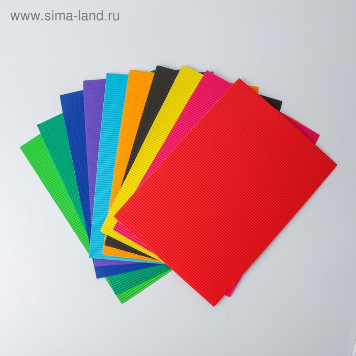 Набор цветного картона "Гофрированный" 10 листов 10 цветов, 180г/м2, 21х29,7 см - Фото 1