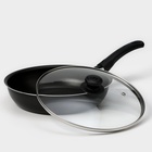 Сковорода «Классика атлас», d=24 см, пластиковая ручка, стеклянная крышка, антипригарное покрытие, цвет чёрный - Фото 2