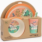 Набор детской бамбуковой посуды «Зебра», тарелка, миска, стакан, приборы, 5 предметов - фото 24024973