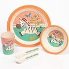 Набор детской бамбуковой посуды «Зебра», тарелка, миска, стакан, приборы, 5 предметов - фото 6268347