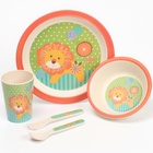 Набор детской бамбуковой посуды «Лёвушка», тарелка, миска, стакан, приборы, 5 предметов - Фото 4