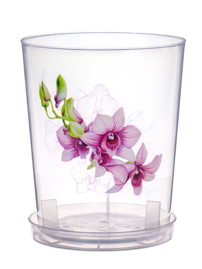 Горшок для орхидей с поддоном, 1.2 л, пластиковый, прозрачный, МИКС