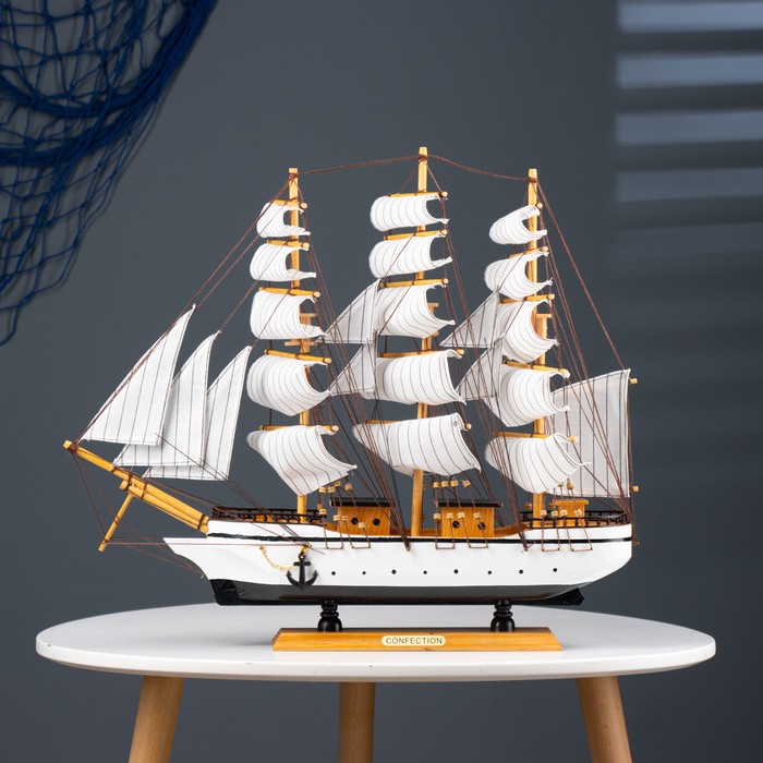 Корабль "Бонавентур" с белыми парусами, белый корпус, 49*10*43см - фото 1896797692