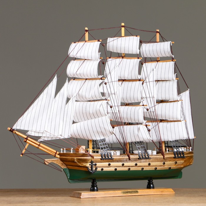 Корабль "Одиссея" с белыми парусами, зелено-коричневый корпус, 58*8*48см - фото 1898273040