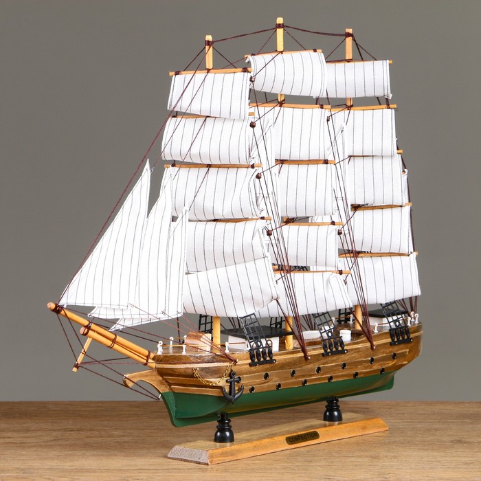 Корабль "Одиссея" с белыми парусами, зелено-коричневый корпус, 58*8*48см - фото 1898273041