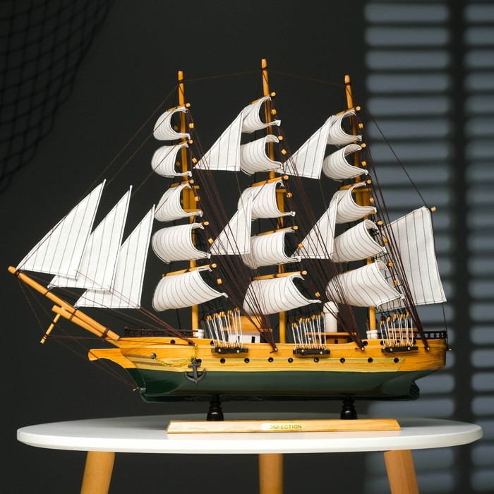 Корабль "Одиссея" с белыми парусами, зелено-коричневый корпус, 58*8*48см - фото 1898273046