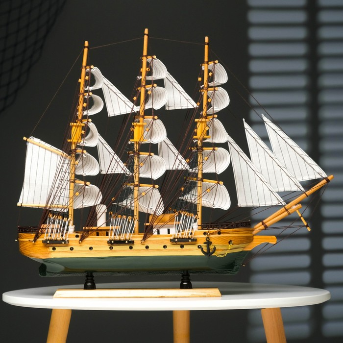 Корабль "Одиссея" с белыми парусами, зелено-коричневый корпус, 58*8*48см - фото 1898273047