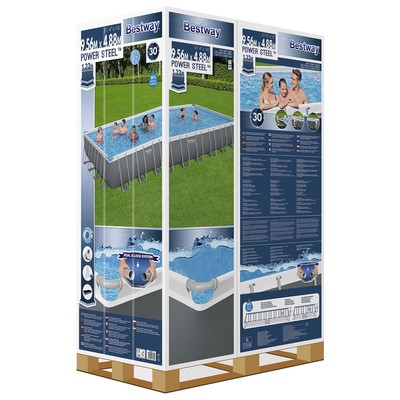 Бассейн каркасный Bestway Power Steel, 956×488×132 см, песчаный фильтр-насос, тент, лестница, 56623