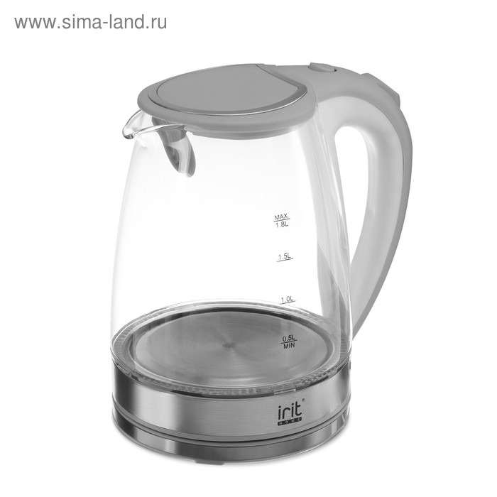 Чайник электрический Irit IR-1236, стекло, 1.8 л, 1500 Вт, подсветка, серебристый - Фото 1