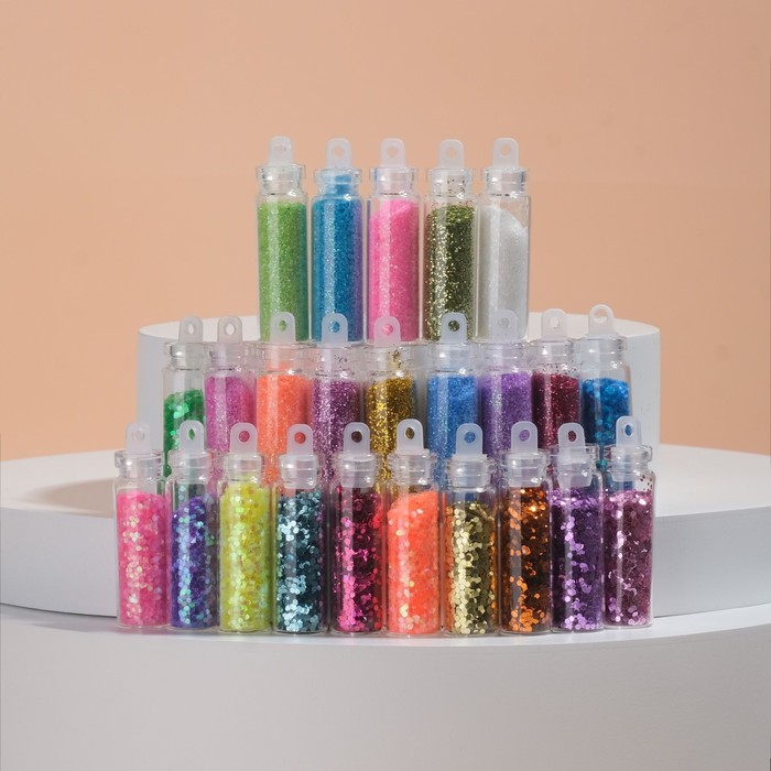 Ассорти для декора, в пластиковом органайзере, набор 24 бутылочки, разноцветные - Фото 1