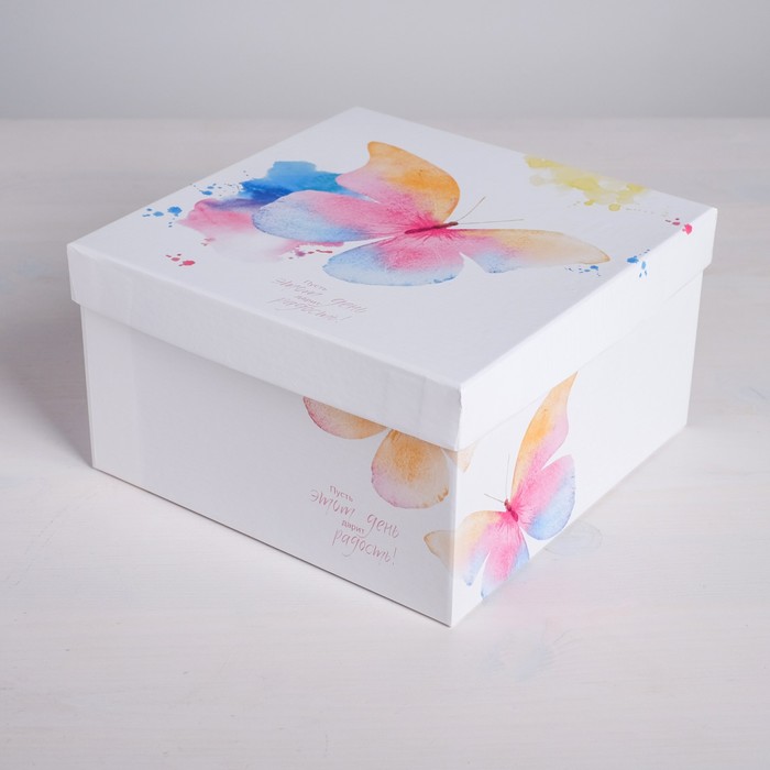 Набор коробок 3 в 1, упаковка подарочная, «Акварельные бабочки», 18 х 18 х 10 - 22 х 22 х 12 см - фото 1908528784