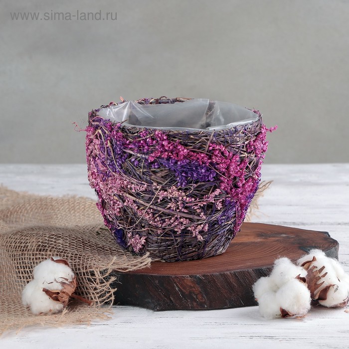 Кашпо плетёное круглое «Лаванда», 14×14×11,5 см - Фото 1