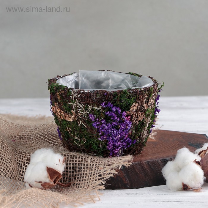 Кашпо плетёное круглое «Пробуждение», 13×13×8 см - Фото 1