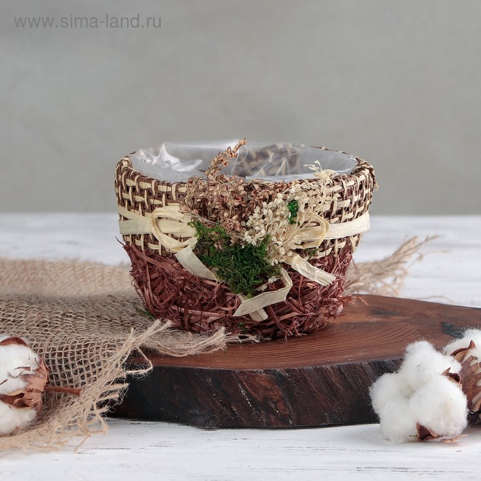 Кашпо плетеное "Букет" круг, 13х12х8 см, цвет коричневый - Фото 1
