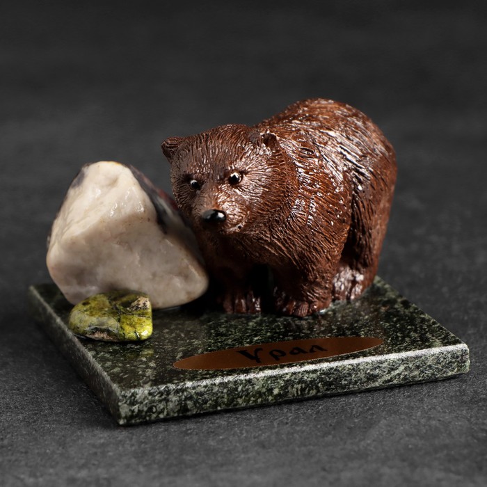 Сувенир "Бурый медведь", 5х5х4 см, змеевик, гипс, микс - фото 1904159463