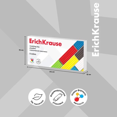 Пластилин ErichKrause Basic, 6 цветов, 96 г, в картонной упаковке