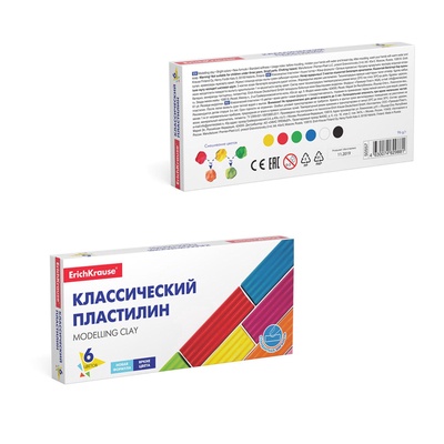 Пластилин ErichKrause Basic, 6 цветов, 96 г, в картонной упаковке