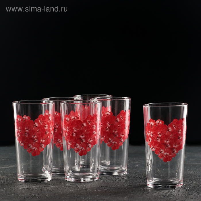 Набор стеклянных стаканов «Цветочное сердце», 230 мл, 6 шт, рисунок микс - Фото 1