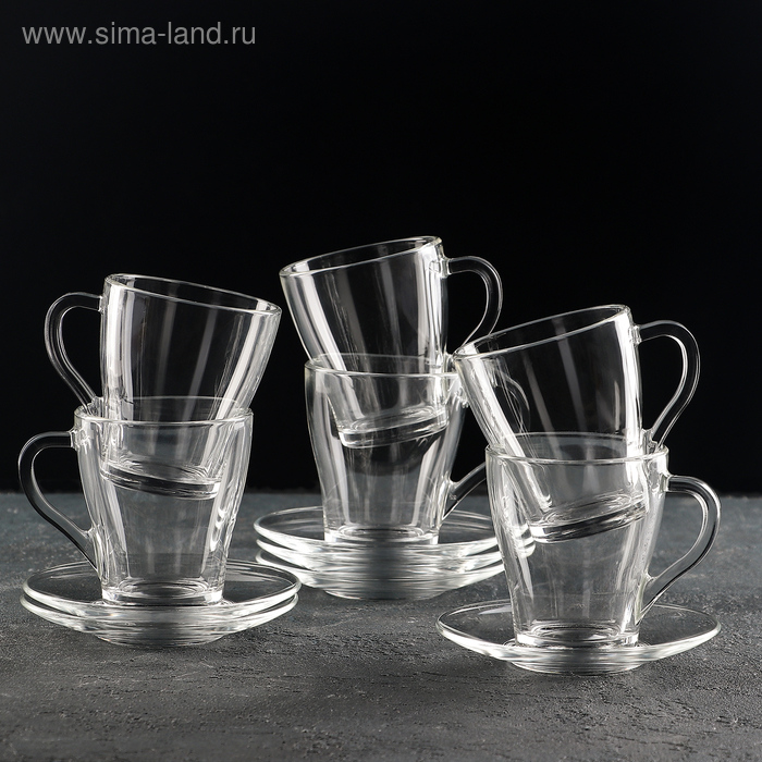 Чайный стеклянный набор «Грация», 12 предметов: кружка 250 мл, 6 шт, блюдце, 6 шт