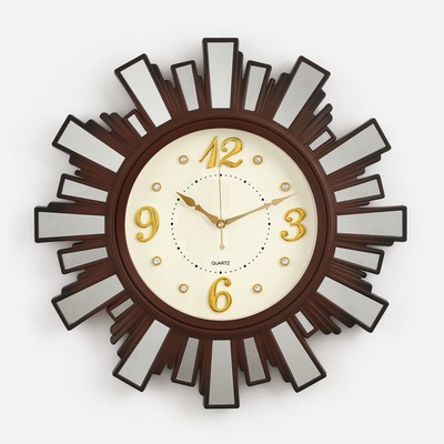 Часы настенные, серия: Интерьер "Лучики Солнца",плавный ход, d=53 см, с зеркалом,коричневые