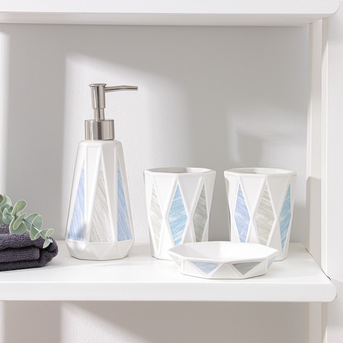 Набор аксессуаров для ванной комнаты «Олимпия», 4 предмета( дозатор 340 мл, мыльница, два стакана 300 мл), цвет белый - фото 1905621836