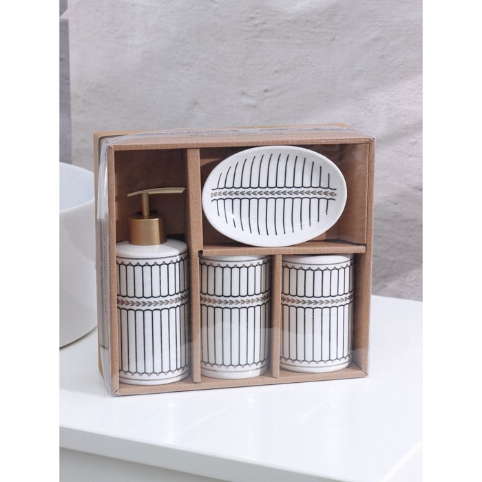 Набор аксессуаров для ванной комнаты «Греция», 4 предмета (мыльница, дозатор 350 мл, два стакана), цвет серый - фото 1905621846