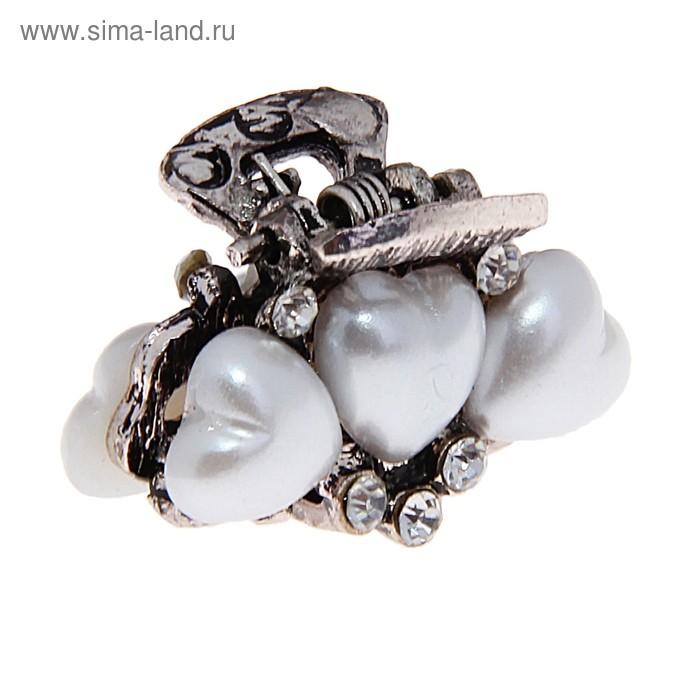 крабик для волос Шик "Мини" сердечко жемчуг - Фото 1