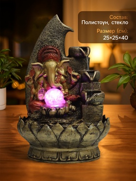 Фонтан настольный с подсветкой «Ганеша с чашами», от сети, красно-золотой, 40×25×25 см