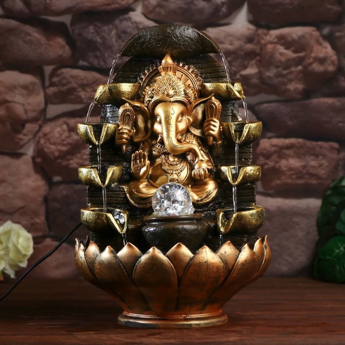 Фонтан настольный от сети, подсветка "Ганеша в храме" бронза 40х25х25 см - фото 1905622016