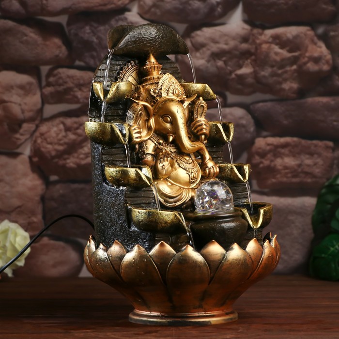 Фонтан настольный от сети, подсветка "Ганеша в храме" бронза 40х25х25 см - фото 1905622017