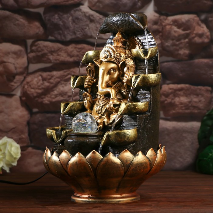 Фонтан настольный от сети, подсветка "Ганеша в храме" бронза 40х25х25 см - фото 1905622018