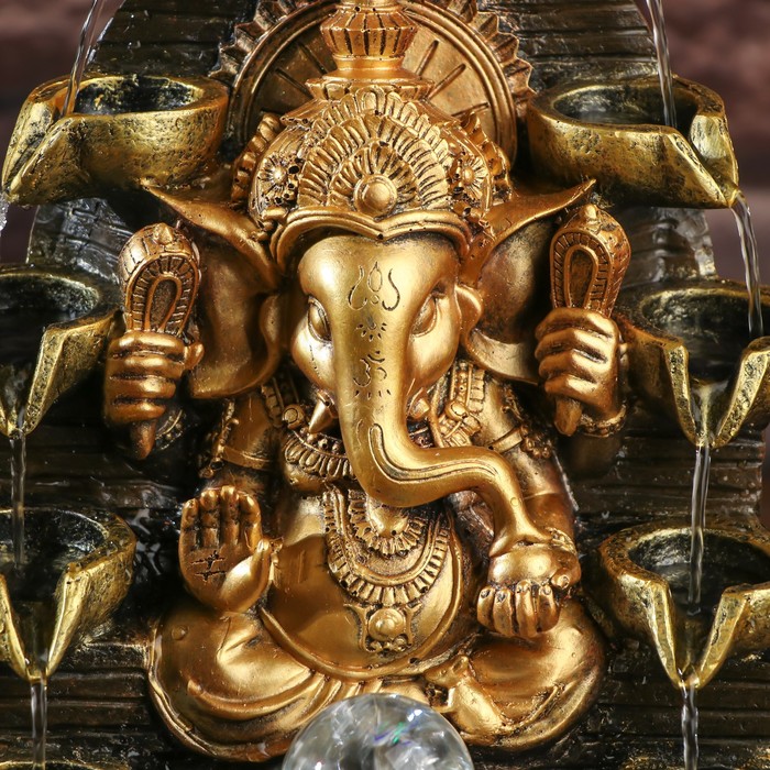 Фонтан настольный от сети, подсветка "Ганеша в храме" бронза 40х25х25 см - фото 1905622021