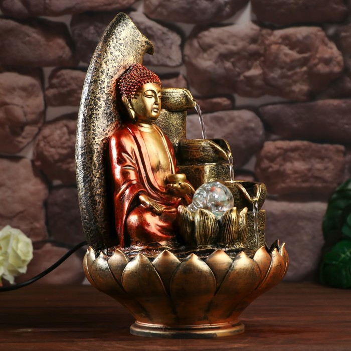 Фонтан настольный от сети, подсветка "Медитация будды" красно-золотой 40х25х25 см - фото 1926049654