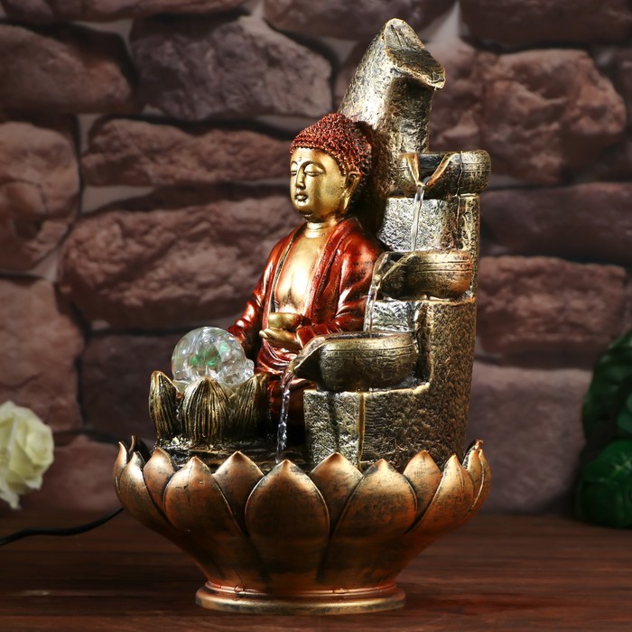 Фонтан настольный от сети, подсветка "Медитация будды" красно-золотой 40х25х25 см - фото 1926049655