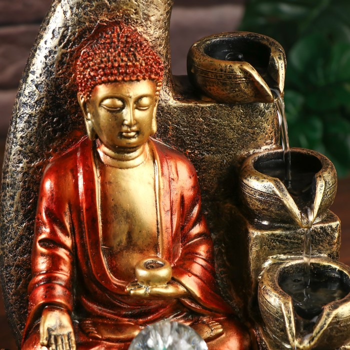 Фонтан настольный от сети, подсветка "Медитация будды" красно-золотой 40х25х25 см - фото 1926049658