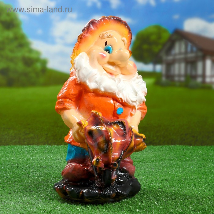 Садовая фигура "Гном с тачкой" 29х18см - Фото 1