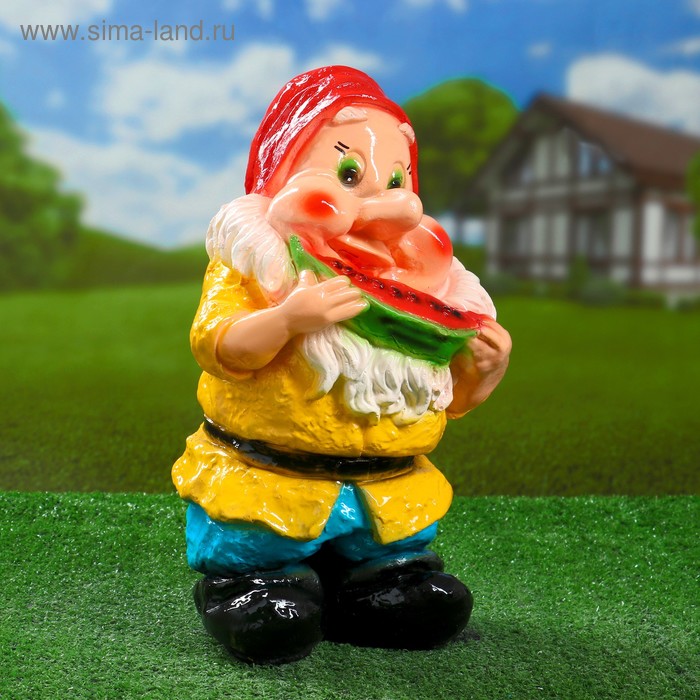 Садовая фигура "Гном с арбузом" 35х22см - Фото 1
