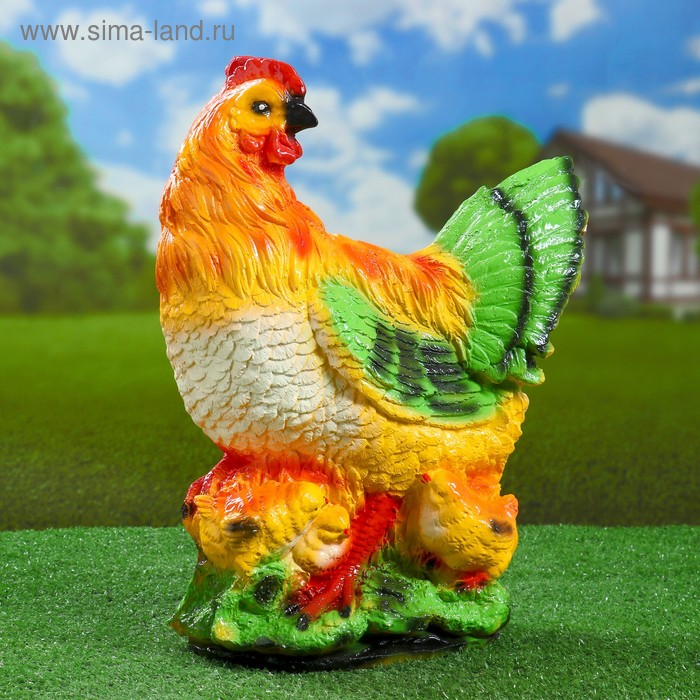 Садовая фигура "Курица с цыплятами" 41х32см - Фото 1