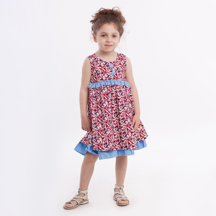 Платье для девочки, рост 92 см, цвет красный (голубой пояс)