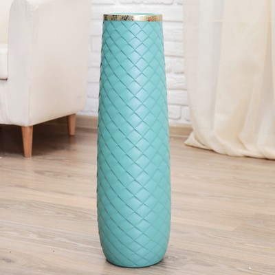 Керамическая ваза для цветов, сухоцветов «Геометрия люкс», ромбики, напольная, 14×60 см, бирюзовый