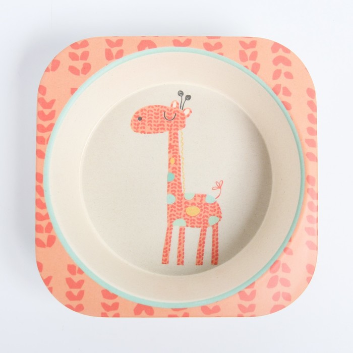 Набор детской бамбуковой посуды «Жираф», тарелка, миска, стакан, приборы, 5 предметов - фото 1907071394
