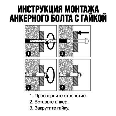 Анкерный болт Steelrex, с гайкой, оцинкованный, 16×65 мм, 40 шт.