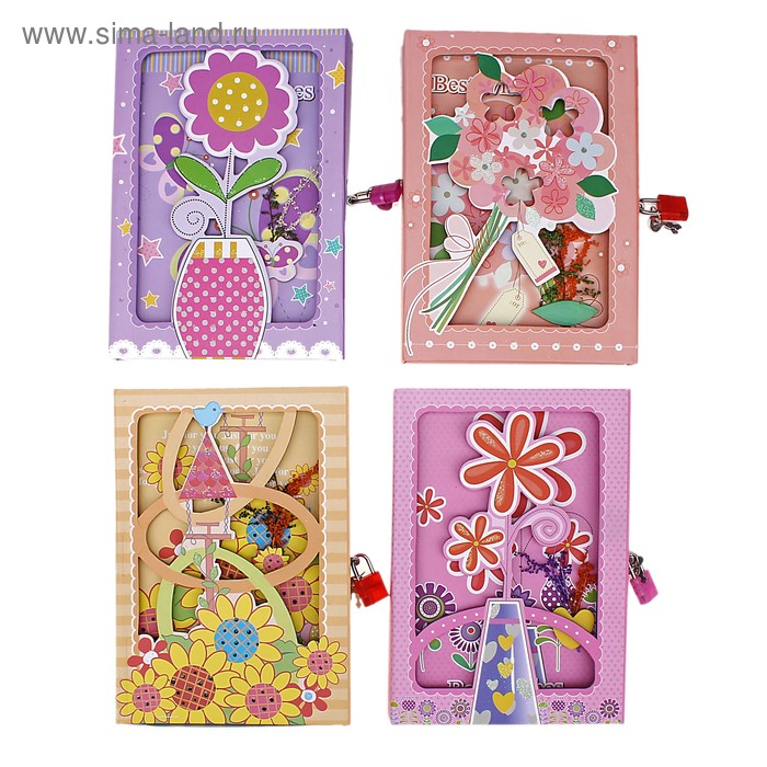 Записная книжка в подар кор А5 80л лин на замке Цветок в вазе МИКС - Фото 1