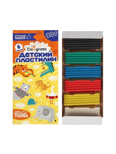 Пластилин Calligrata kids, 6 цветов, 90 г