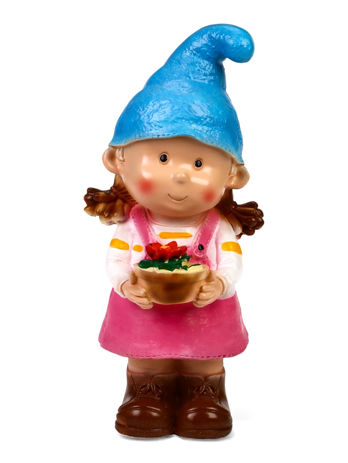 Садовая фигура из полистоуна «Девочка-гном с цветочком», 32×15×13 см - Фото 1