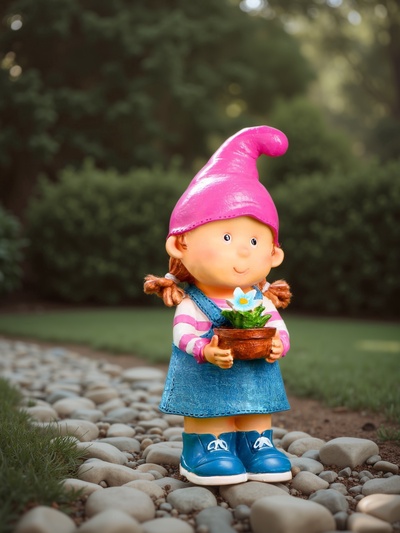 Садовая фигура из полистоуна «Девочка-гном с цветочком», 32×15×13 см